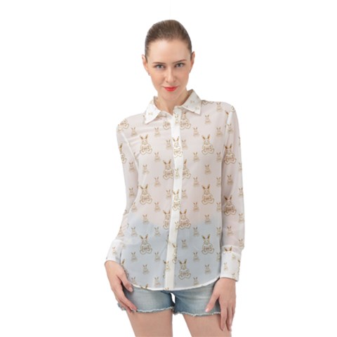 Happy Easter Motif Print Pattern Long Sleeve Chiffon Shirt by dflcprintsclothing