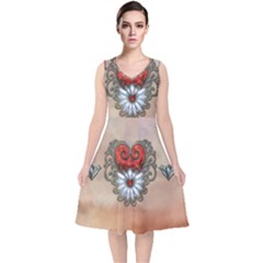 Wonderful Elegant Heart V-neck Midi Sleeveless Dress  by FantasyWorld7