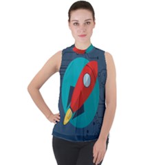 Rocket With Science Related Icons Image Mock Neck Chiffon Sleeveless Top by Vaneshart