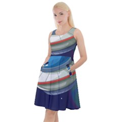 Ufo Alien Spaceship Galaxy Knee Length Skater Dress With Pockets
