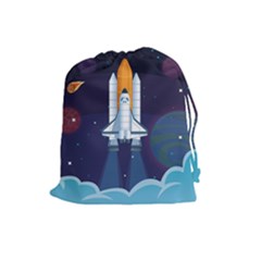 Spaceship Milkyway Galaxy Drawstring Pouch (large) by Vaneshart
