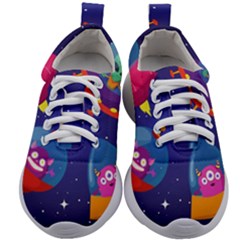 Cartoon Funny Aliens With Ufo Duck Starry Sky Set Kids Athletic Shoes by Vaneshart