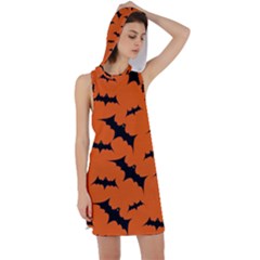 Halloween Card With Bats Flying Pattern Racer Back Hoodie Dress by Vaneshart