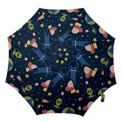 Seamless Pattern With Funny Aliens Cat Galaxy Hook Handle Umbrellas (small) by Vaneshart