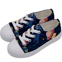 Seamless Pattern With Funny Aliens Cat Galaxy Kids  Low Top Canvas Sneakers by Vaneshart