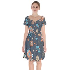 Space Seamless Pattern Short Sleeve Bardot Dress by Vaneshart