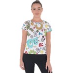 Seamless Pattern Vector With Funny Robots Cartoon Short Sleeve Sports Top 