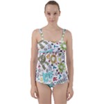 Seamless Pattern Vector With Funny Robots Cartoon Twist Front Tankini Set