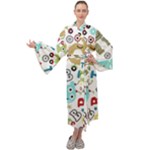 Seamless Pattern Vector With Funny Robots Cartoon Maxi Velour Kimono