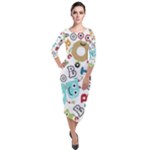Seamless Pattern Vector With Funny Robots Cartoon Quarter Sleeve Midi Velour Bodycon Dress