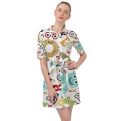 Seamless Pattern Vector With Funny Robots Cartoon Belted Shirt Dress by Vaneshart