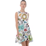 Seamless Pattern Vector With Funny Robots Cartoon Frill Swing Dress