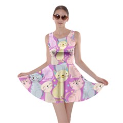 Colorful Cute Cat Seamless Pattern Purple Background Skater Dress by Vaneshart