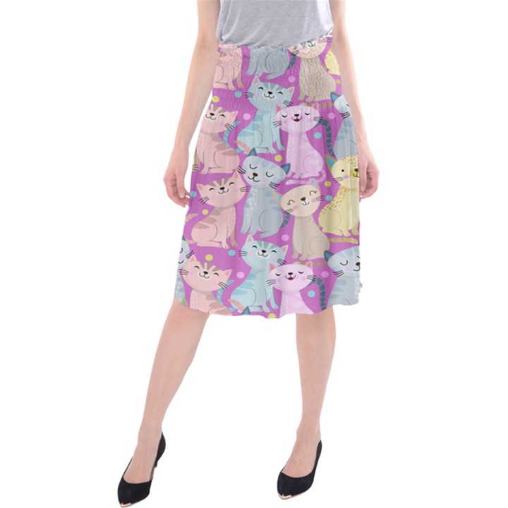 Colorful Cute Cat Seamless Pattern Purple Background Midi Beach Skirt