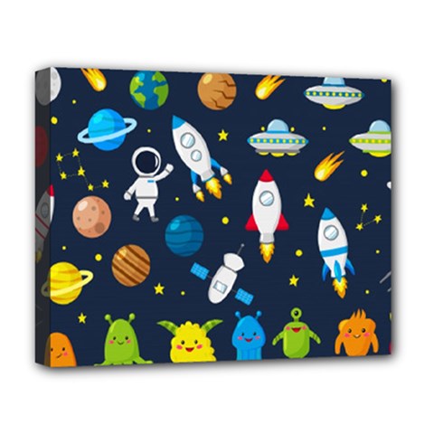 Big Set Cute Astronauts Space Planets Stars Aliens Rockets Ufo Constellations Satellite Moon Rover V Deluxe Canvas 20  X 16  (stretched) by Vaneshart