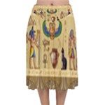 Egypt Horizontal Illustration Velvet Flared Midi Skirt