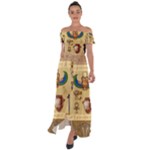 Egypt Horizontal Illustration Off Shoulder Open Front Chiffon Dress