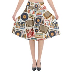 Music Retro Seamless Pattern Flared Midi Skirt by Vaneshart