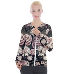 Elegant Seamless Pattern Blush Toned Rustic Flowers Casual Zip Up Jacket by Vaneshart