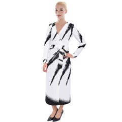 Black And White Tropical Moonscape Illustration Velvet Maxi Wrap Dress by dflcprintsclothing
