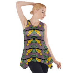 Plumeria And Frangipani Temple Flowers Ornate Side Drop Tank Tunic by pepitasart