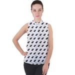 Freedom Concept Graphic Silhouette Pattern Mock Neck Chiffon Sleeveless Top