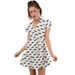 Freedom Concept Graphic Silhouette Pattern Flutter Sleeve Wrap Dress