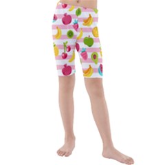 Tropical Fruits Berries Seamless Pattern Kids  Mid Length Swim Shorts by Vaneshart