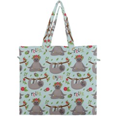 Seamless Pattern With Cute Sloths Relax Enjoy Yoga Canvas Travel Bag by Vaneshart