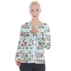 Seamless Pattern With Cute Sloths Relax Enjoy Yoga Casual Zip Up Jacket by Vaneshart