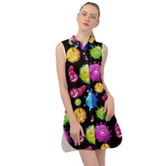 Seamless Background With Colorful Virus Sleeveless Shirt Dress