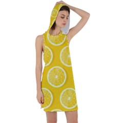 Lemon Fruits Slice Seamless Pattern Racer Back Hoodie Dress by Vaneshart