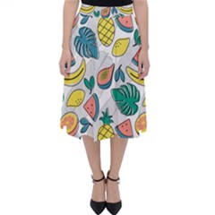 Seamless Pattern Tropical Fruit Banana Watermelon Papaya Lemon Orange Monstera Classic Midi Skirt by Vaneshart