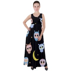 Cute Owl Doodles With Moon Star Seamless Pattern Empire Waist Velour Maxi Dress by Vaneshart