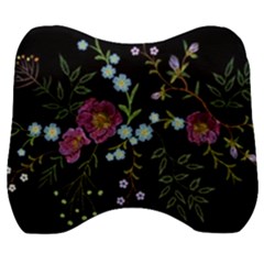 Embroidery Trend Floral Pattern Small Branches Herb Rose Velour Head Support Cushion by Vaneshart