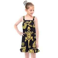 Mexican Culture Golden Tribal Icons Kids  Overall Dress by Vaneshart
