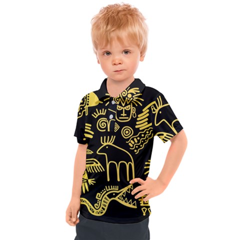 Golden Indian Traditional Signs Symbols Kids  Polo Tee by Vaneshart