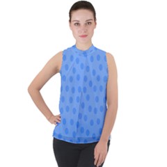 Dots With Points Light Blue Mock Neck Chiffon Sleeveless Top by AinigArt