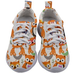 Cute Colorful Owl Cartoon Seamless Pattern Kids Athletic Shoes by Vaneshart
