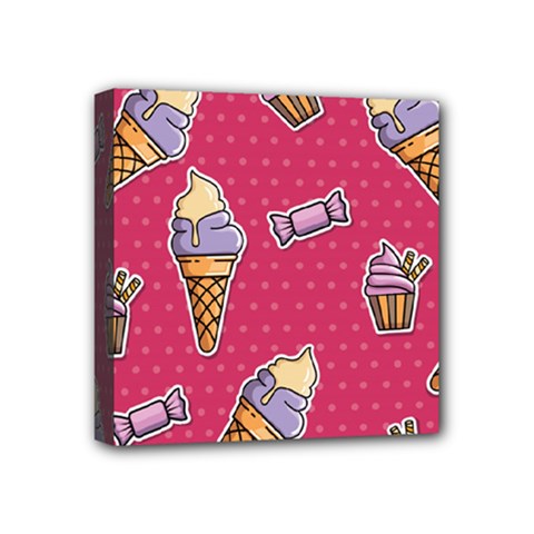 Seamless Pattern Patches With Ice Cream Mini Canvas 4  X 4  (stretched) by Vaneshart