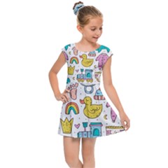 Baby Care Stuff Clothes Toys Cartoon Seamless Pattern Kids  Cap Sleeve Dress by Vaneshart