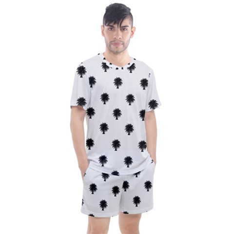 Black And White Tropical Print Pattern Men s Mesh Tee And Shorts Set by dflcprintsclothing