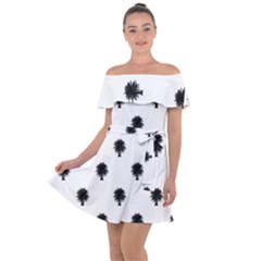 Black And White Tropical Print Pattern Off Shoulder Velour Dress by dflcprintsclothing