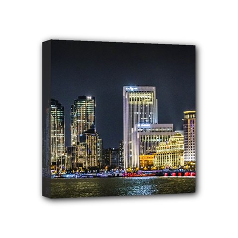 Pudong District Night Scene Shanghai   China Mini Canvas 4  X 4  (stretched) by dflcprintsclothing