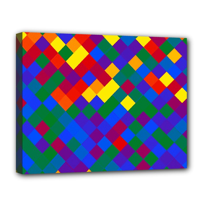 Gay Pride Diagonal Pixels Design Canvas 14  x 11  (Stretched)