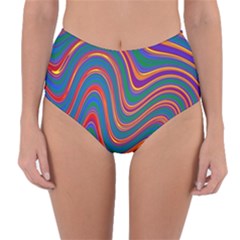 Gay Pride Rainbow Wavy Thin Layered Stripes Reversible High-waist Bikini Bottoms by VernenInk