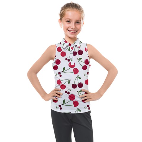 Cute Cherry Pattern Kids  Sleeveless Polo Tee by TastefulDesigns
