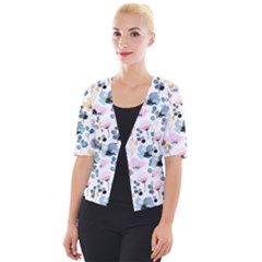 Watercolor Floral Seamless Pattern Cropped Button Cardigan by TastefulDesigns
