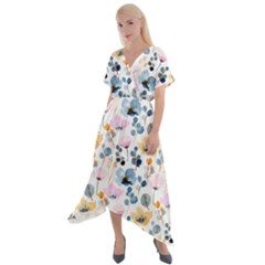 Watercolor Floral Seamless Pattern Cross Front Sharkbite Hem Maxi Dress by TastefulDesigns