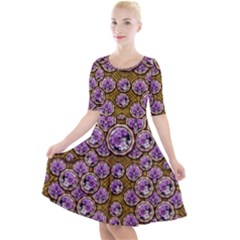 Gold Plates With Magic Flowers Raining Down Quarter Sleeve A-line Dress by pepitasart